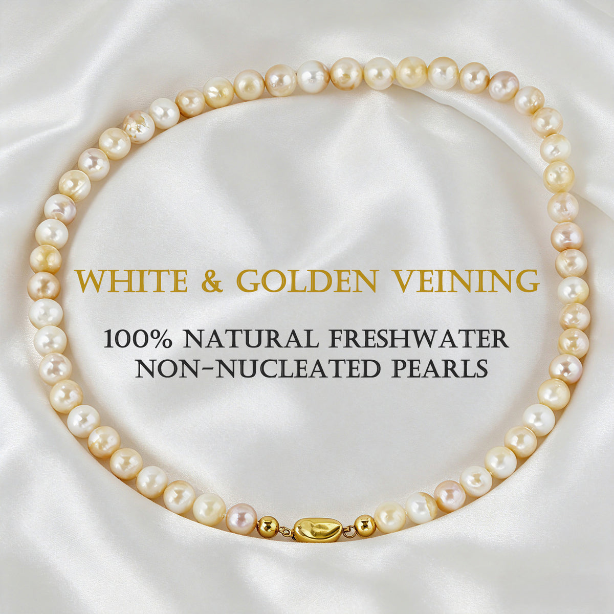 Natural White Non-Nucleated Freshwater Pearl Necklace, Pearls with Natural Golden Flecks, Dainty Layered Jewelry for Women, Gift for Her
