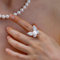 Hand-Inlaid 5A Zircon S925 Silver Ring | Natural Freshwater Pearl Butterfly Adjustable Open Design