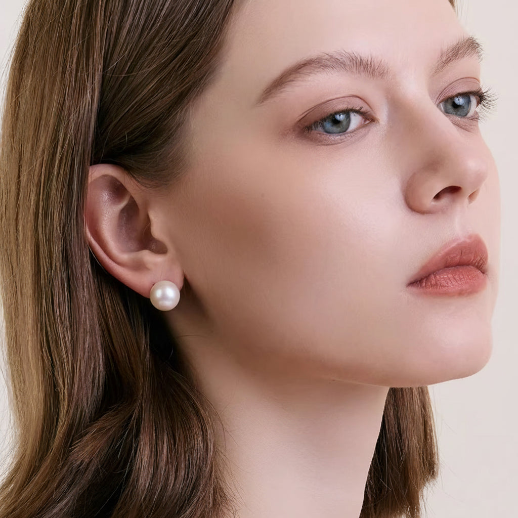 925 Sterling Silver Large Freshwater Edison Pearl Stud Earrings, Fine Jewelry Gift for Women