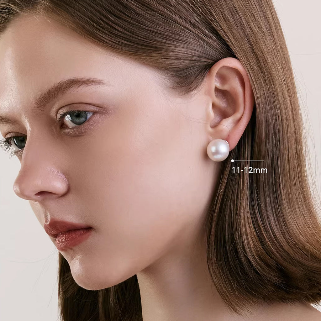 925 Sterling Silver Large Freshwater Edison Pearl Stud Earrings, Fine Jewelry Gift for Women
