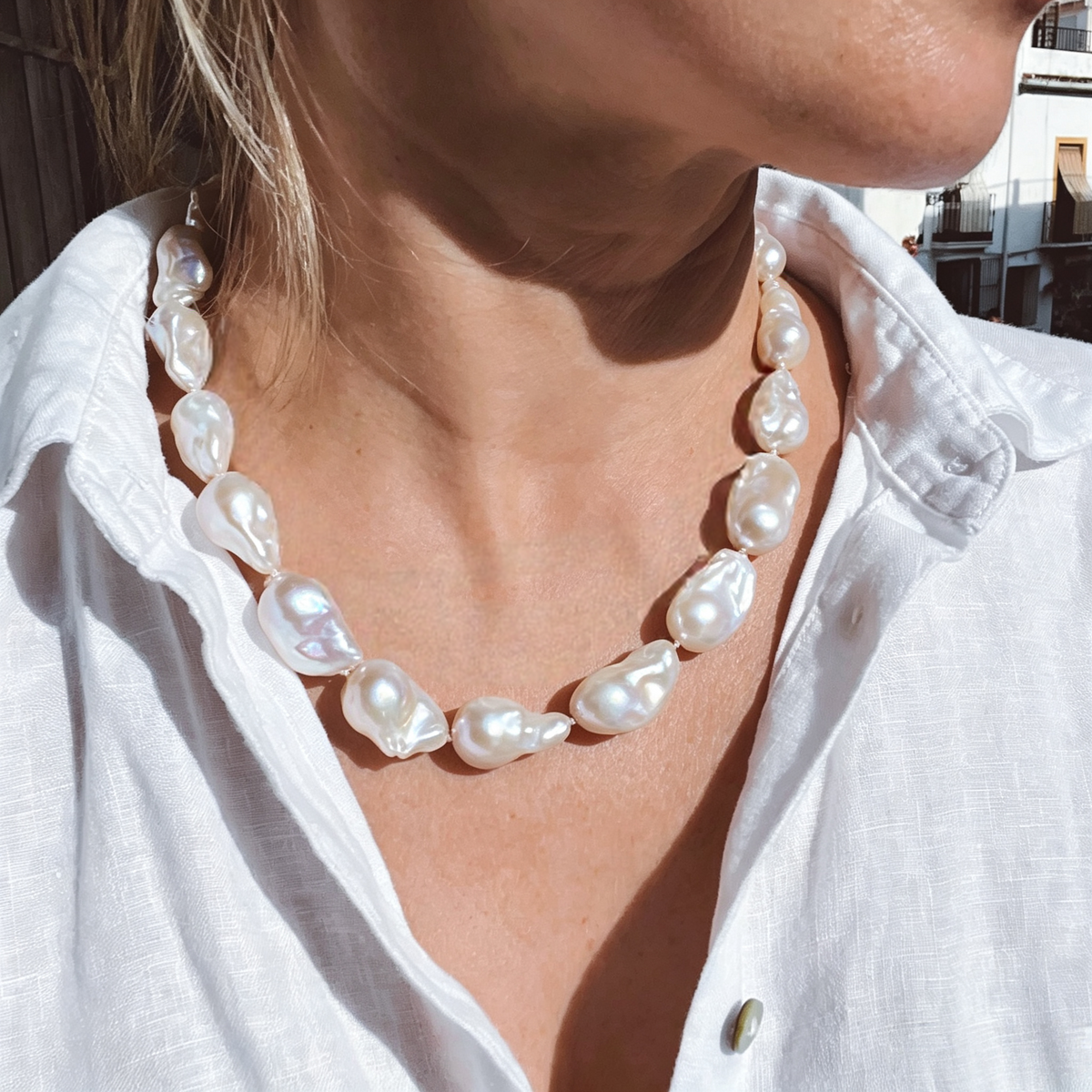 Baroque Shaped 13-16mm White Freshwater Cultured Pearl Necklace for Women in 18"&20"&22"Princess Length