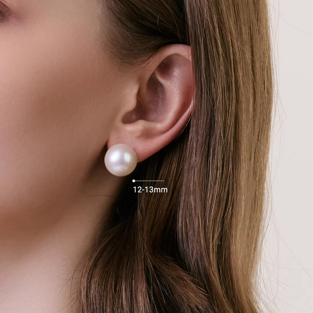 925 Sterling Silver Large Freshwater Edison Pearl Stud Earrings, Fine Jewelry Gift for Women