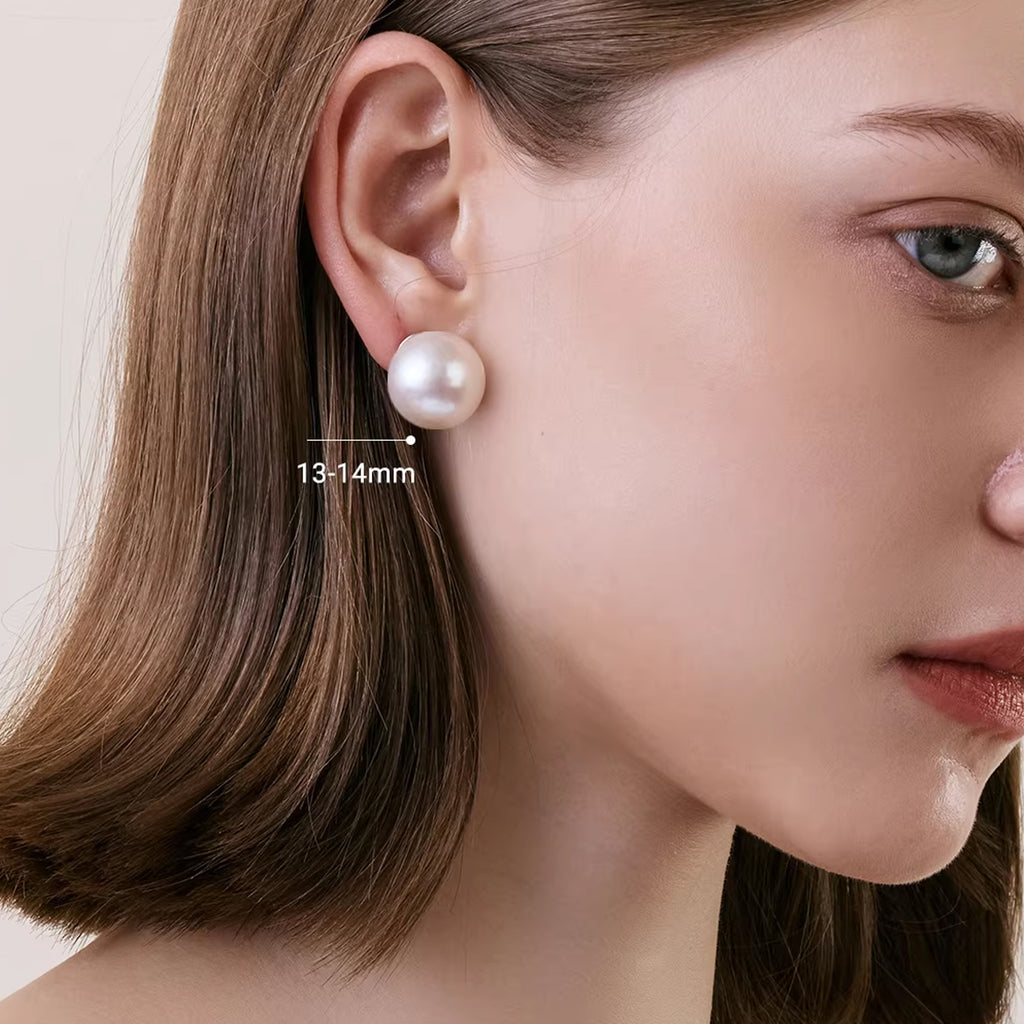 925 Sterling Silver Large Freshwater Edison Pearl Stud Earrings, Fine Jewelry Gift for Women