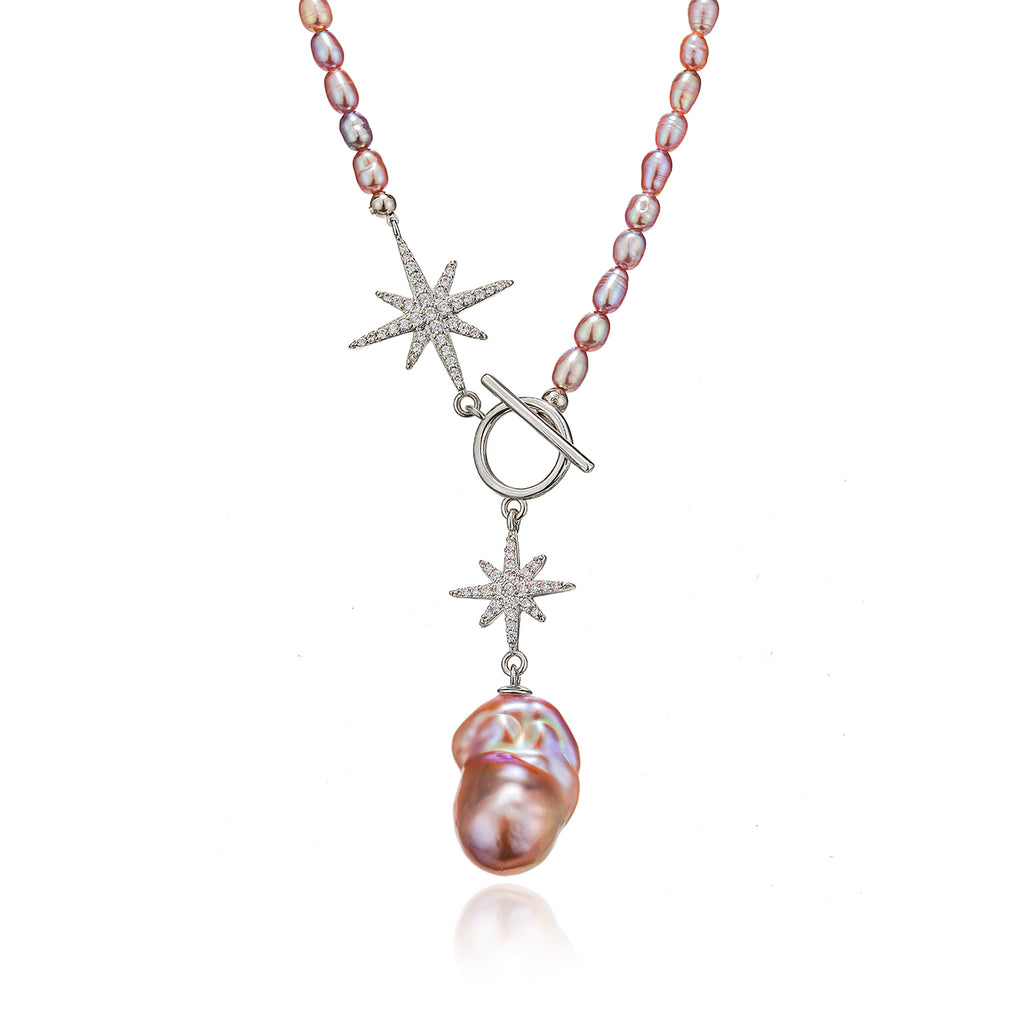 5A Pink-Purple Baroque Pearl Pendant S925 Silver Star