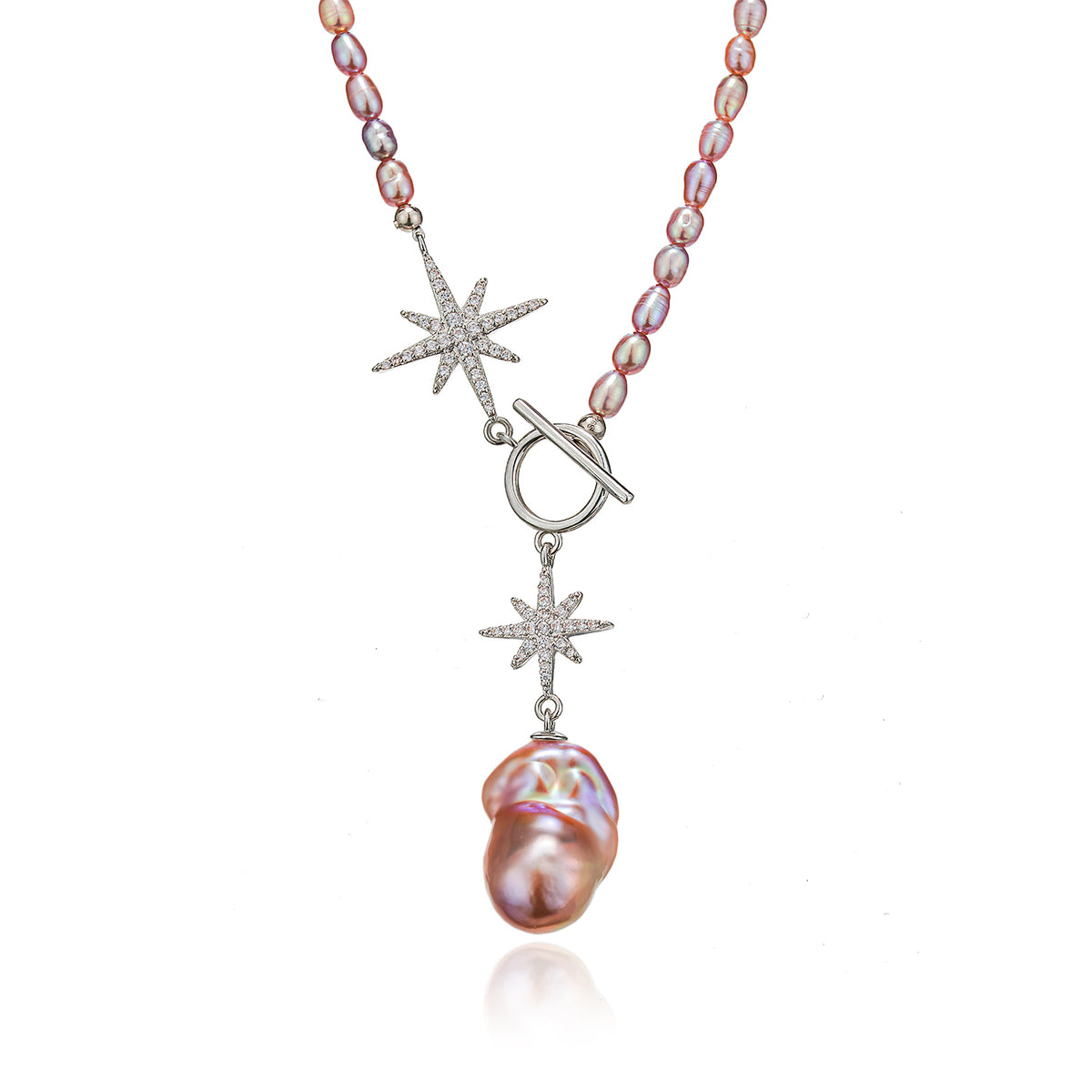 5A Pink-Purple Baroque Pearl Pendant S925 Silver Star