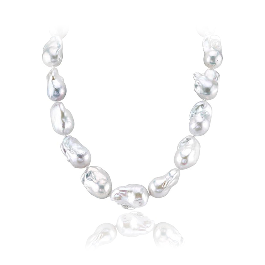 Baroque Shaped 13-16mm White Freshwater Cultured Pearl Necklace for Women in 18"&20"&22"Princess Length