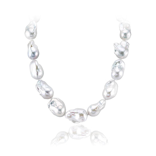 Baroque Shaped 13-16mm White Freshwater Cultured Pearl Necklace for Women in 18"&20"&22"Princess Length