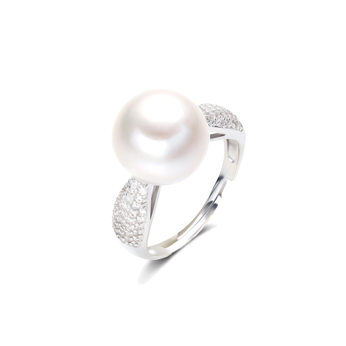 S925 Silver Freshwater Pearl Open Ring with Hand-set Zircons