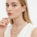 Regent Triple Strand Freshwater Pearl Necklace, Luminous Three Row Layered Choker, Classic Multi-Strand Pearl Collar