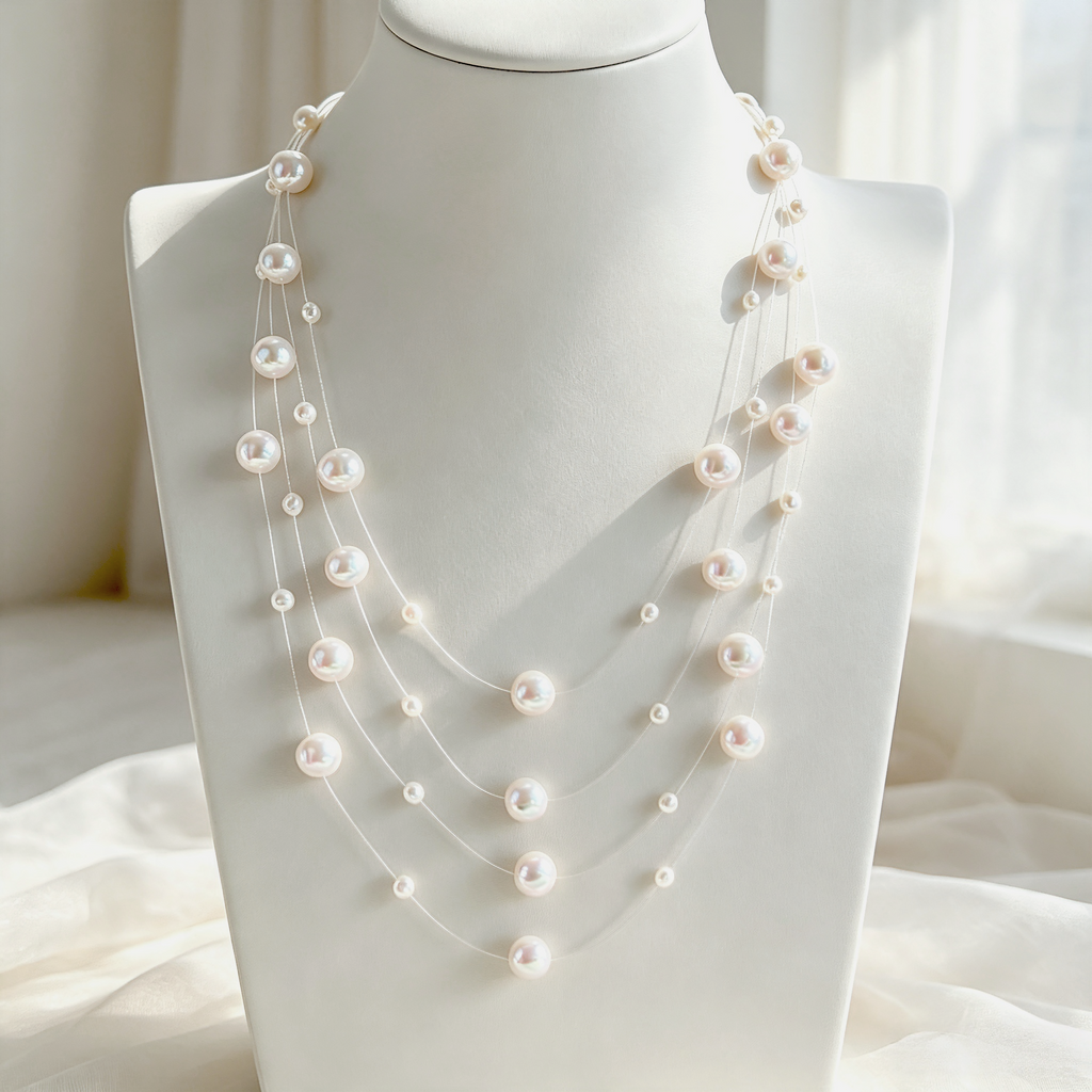 Four-layer Natural Freshwater Pearl Stacking Necklace, Starry Sky Design