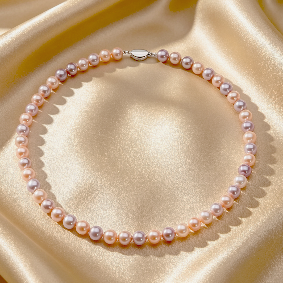 8‑10mm Natural Candy‑Colored Freshwater Pearl Necklace for Women, Near‑Round Pearls, S925 Silver Clasp | Holiday Gifts for Her