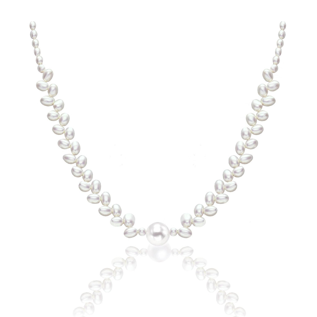 Natural 10-11mm Freshwater Pearl Necklace, Hand-Knotted Wheat Ear Design with Silver Clasp, 17 Inch Classic Pearl Jewelry for Women