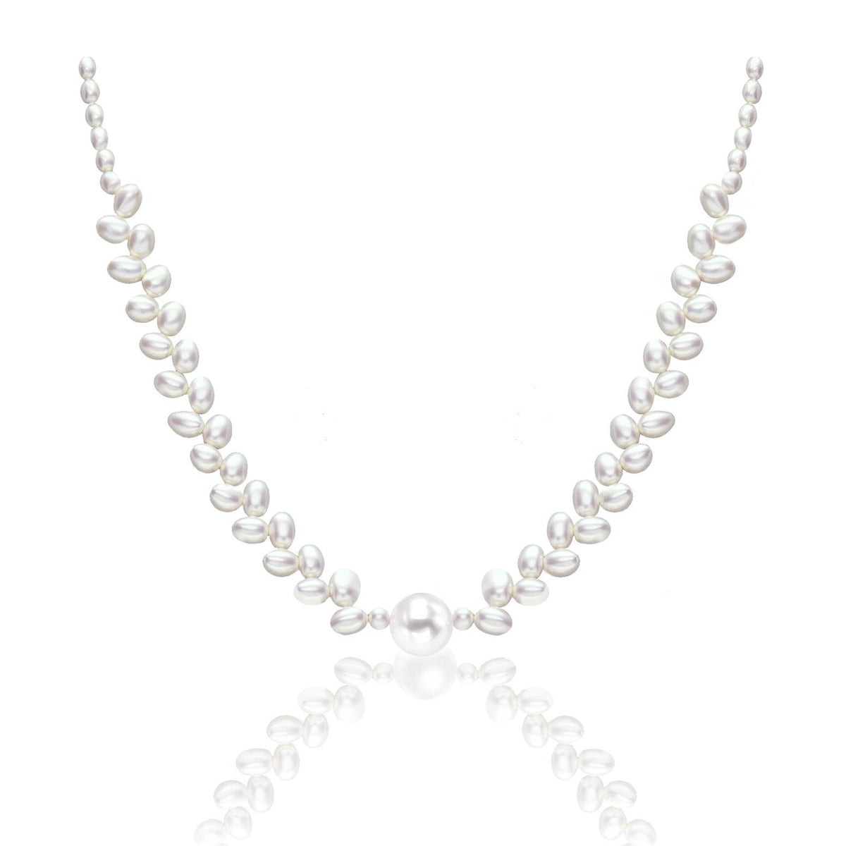 Natural 10-11mm Freshwater Pearl Necklace, Hand-Knotted Wheat Ear Design with Silver Clasp, 17 Inch Classic Pearl Jewelry for Women