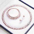 Genuine Iridescent Pink Non-Nucleated Ribbed Baroque Pearl Jewelry Set, 7-8mm Near Round Dainty Pearls, 16, 18 & 20 Inch Necklace Chain, Elegant Gift for Women