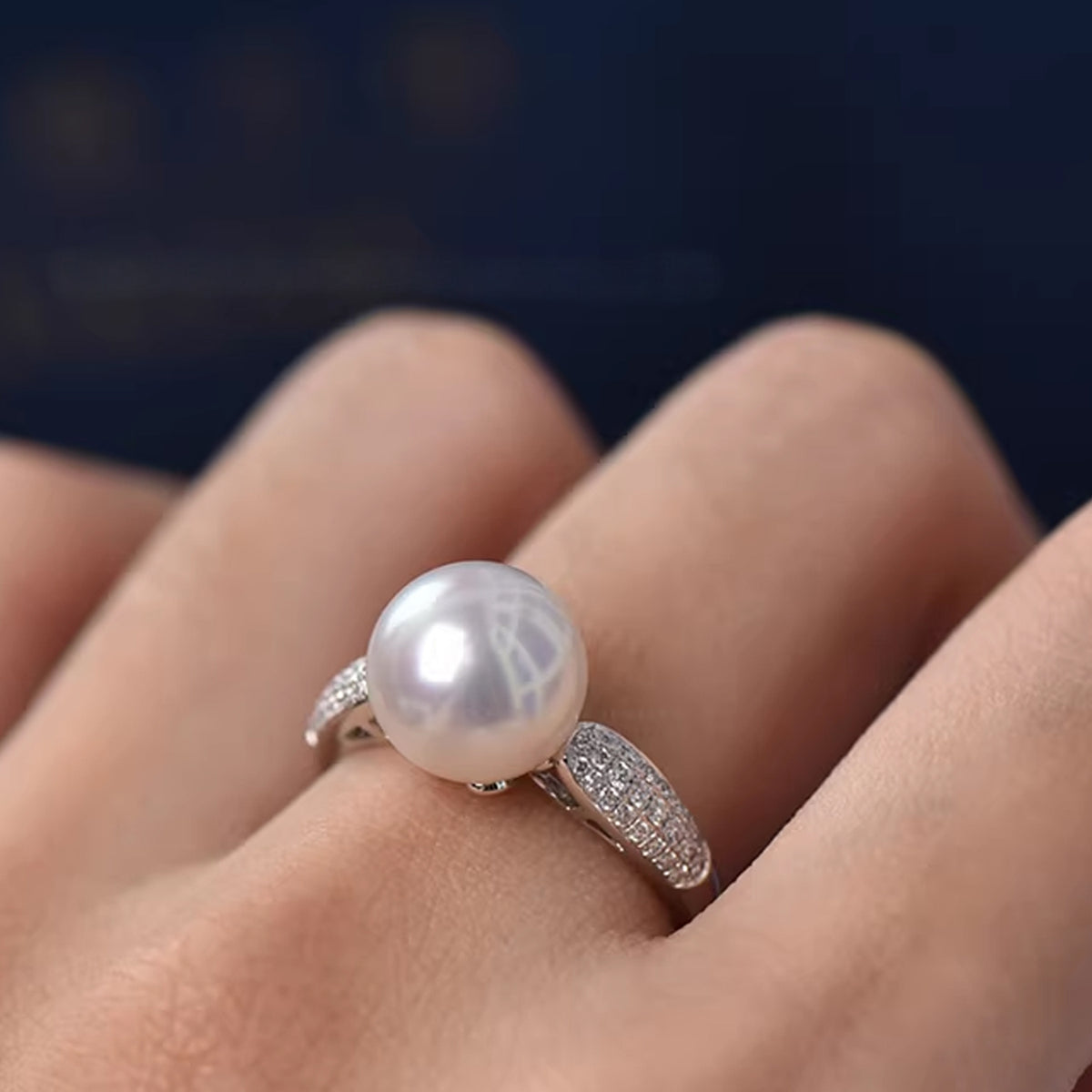 S925 Silver Freshwater Pearl Open Ring with Hand-set Zircons