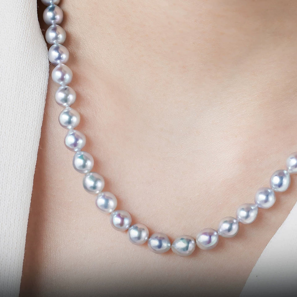 7‑9mm Natural Blue‑Tone Akoya Pearl Necklace