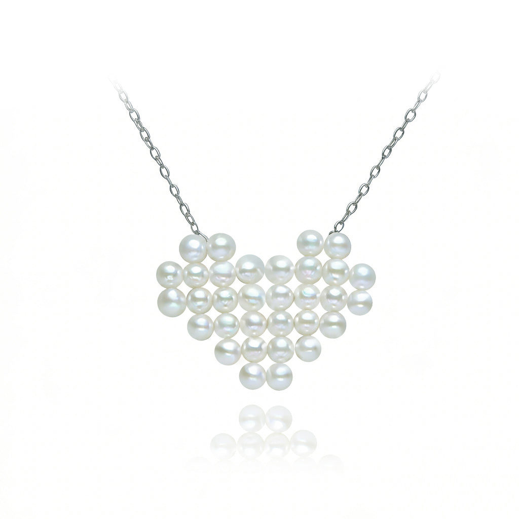 S925 Silver Natural Freshwater Pearl Woven Heart Pendant Cute Love Design Jewelry