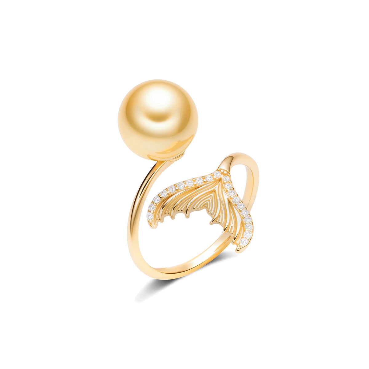 Mermaid Ring | S925 Sterling Silver Natural Aurora Golden Seawater Pearl Open Adjustable Ring