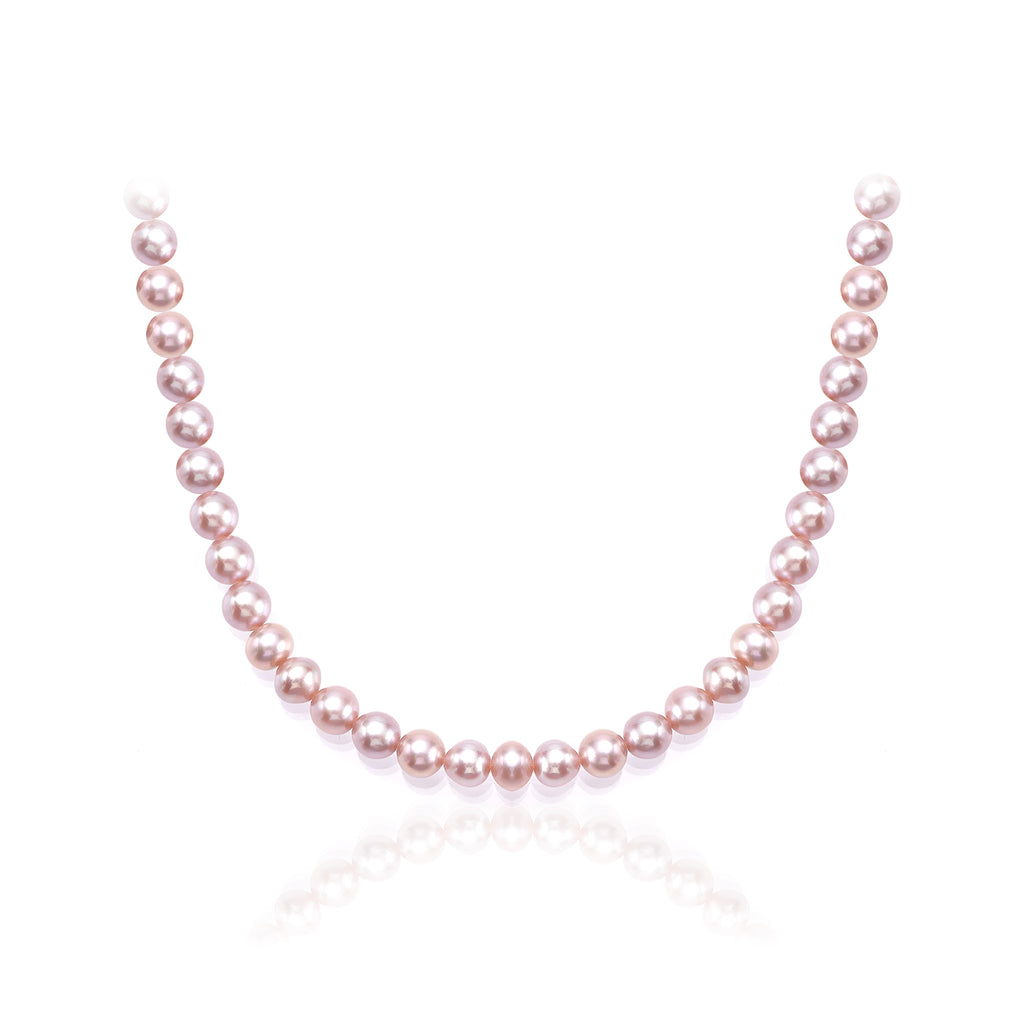 Genuine Iridescent Pink Non-Nucleated Ribbed Baroque Pearl Jewelry Set, 7-8mm Near Round Dainty Pearls, 16, 18 & 20 Inch Necklace Chain, Elegant Gift for Women