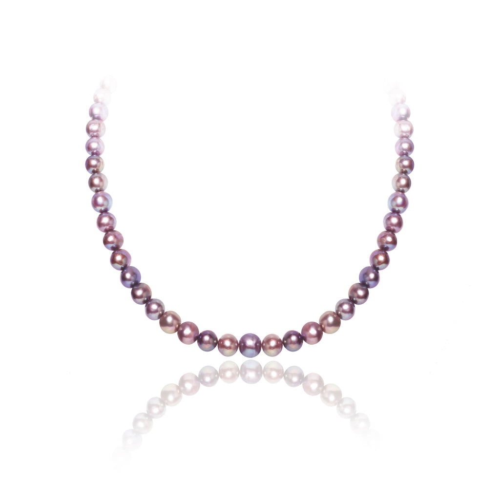 Iridescent Purple Freshwater Pearl Necklace 8-9mm | Romantic Rose Design with Sterling Silver Clasp