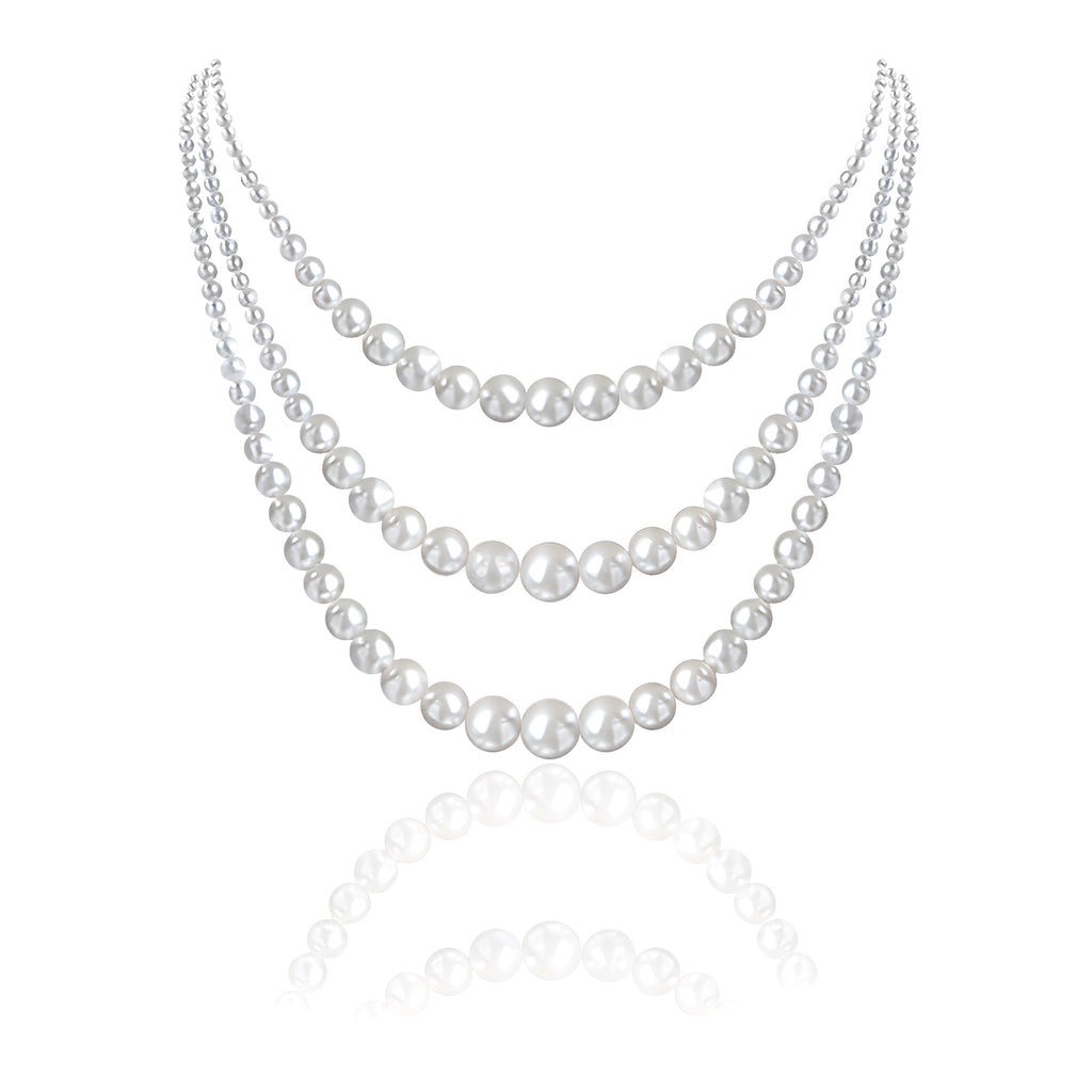 Hepburn-Inspired Multi-Layer Gradient Natural Freshwater Pearl Necklace  | Premium Light Luxury Adjustable Jewelry 18-20 Inches | Elegant Romantic Gift for Her