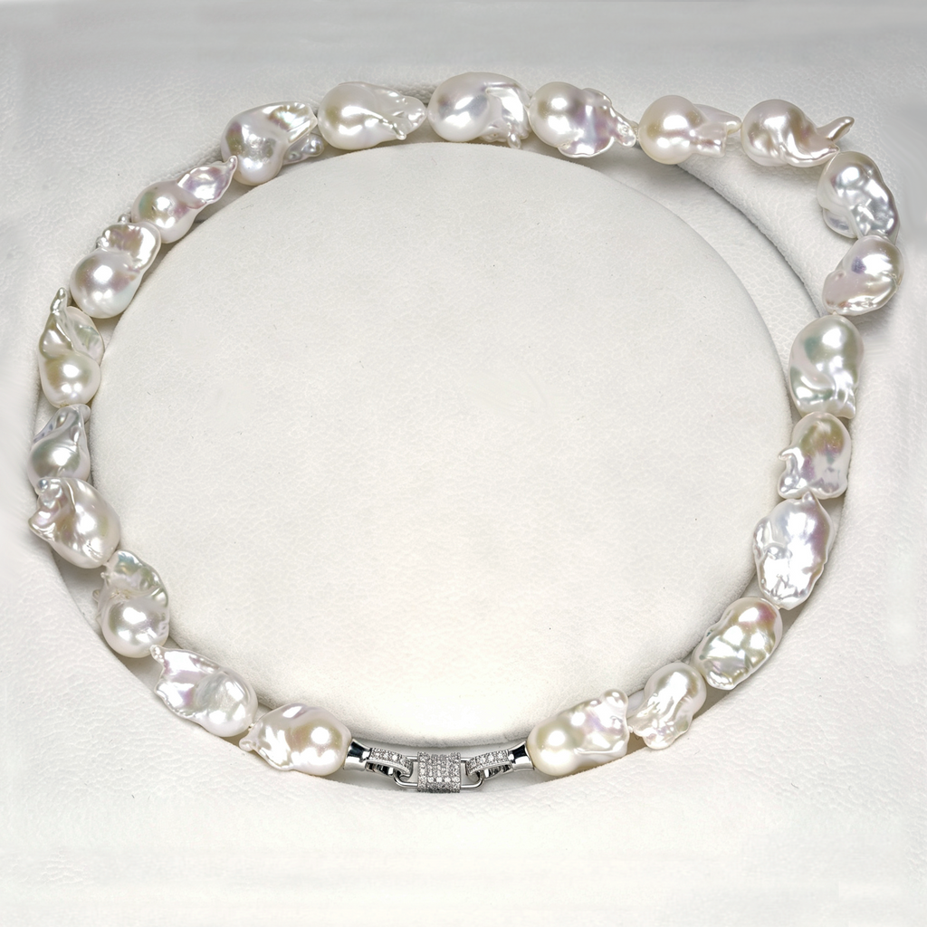 Baroque Shaped 13-16mm White Freshwater Cultured Pearl Necklace for Women in 18"&20"&22"Princess Length