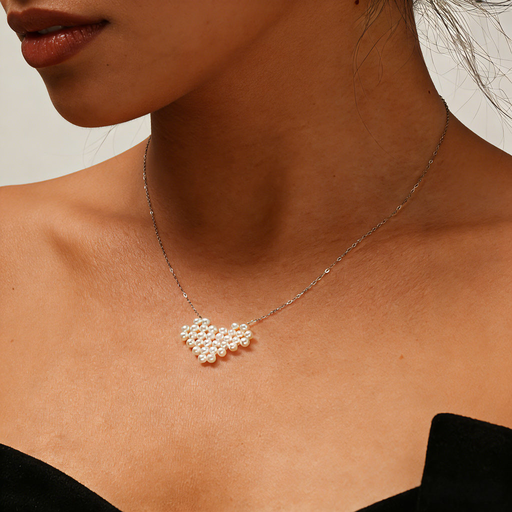 S925 Silver Natural Freshwater Pearl Woven Heart Pendant Cute Love Design Jewelry