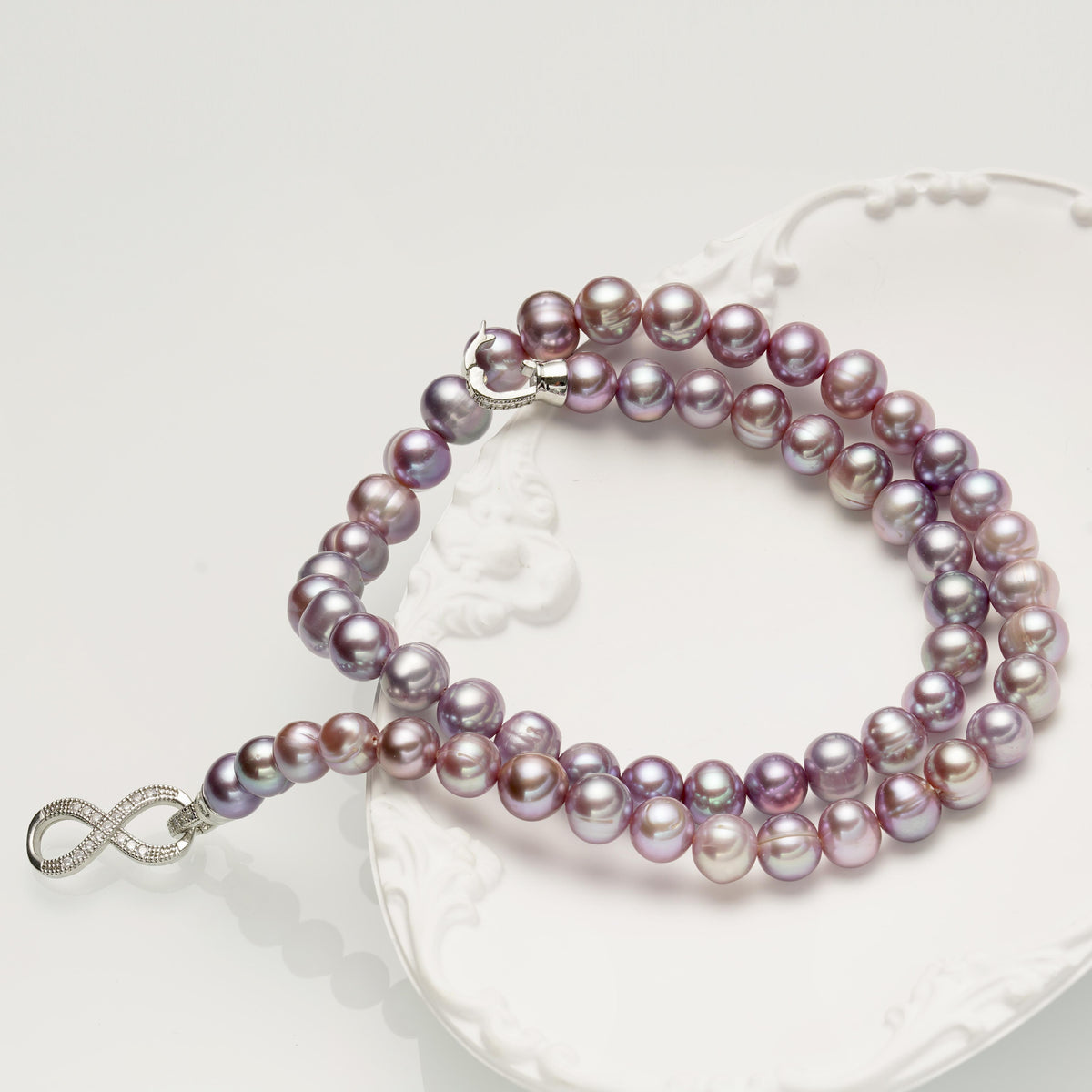 Genuine Iridescent Purple Non-Nucleated Ribbed Baroque Pearl Jewelry Set, 7-8mm Near Round Dainty Pearls, 16, 18 & 20 Inch Necklace Chain, Elegant Gift for Women