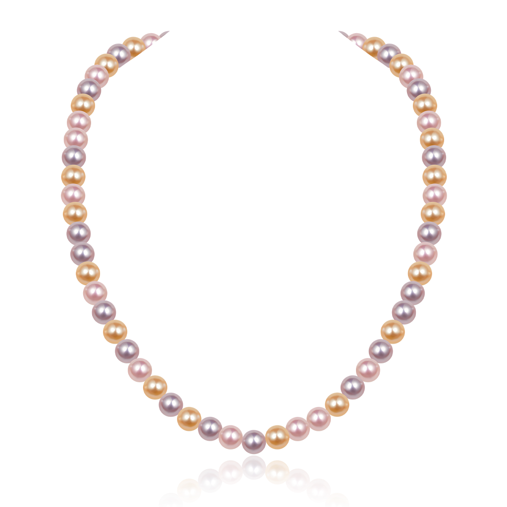 8‑10mm Natural Candy‑Colored Freshwater Pearl Necklace for Women, Near‑Round Pearls, S925 Silver Clasp | Holiday Gifts for Her