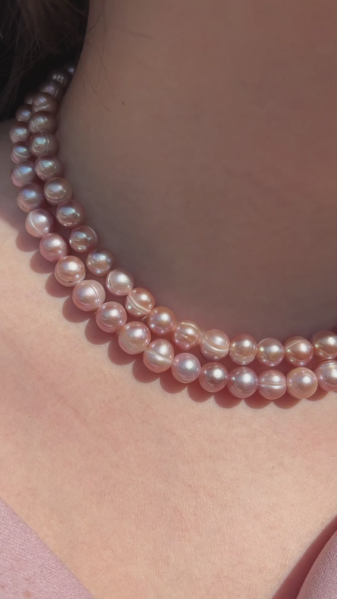 Genuine Iridescent Pink Non-Nucleated Ribbed Baroque Pearl Jewelry Set, 7-8mm Near Round Dainty Pearls, 16, 18 & 20 Inch Necklace Chain, Elegant Gift for Women
