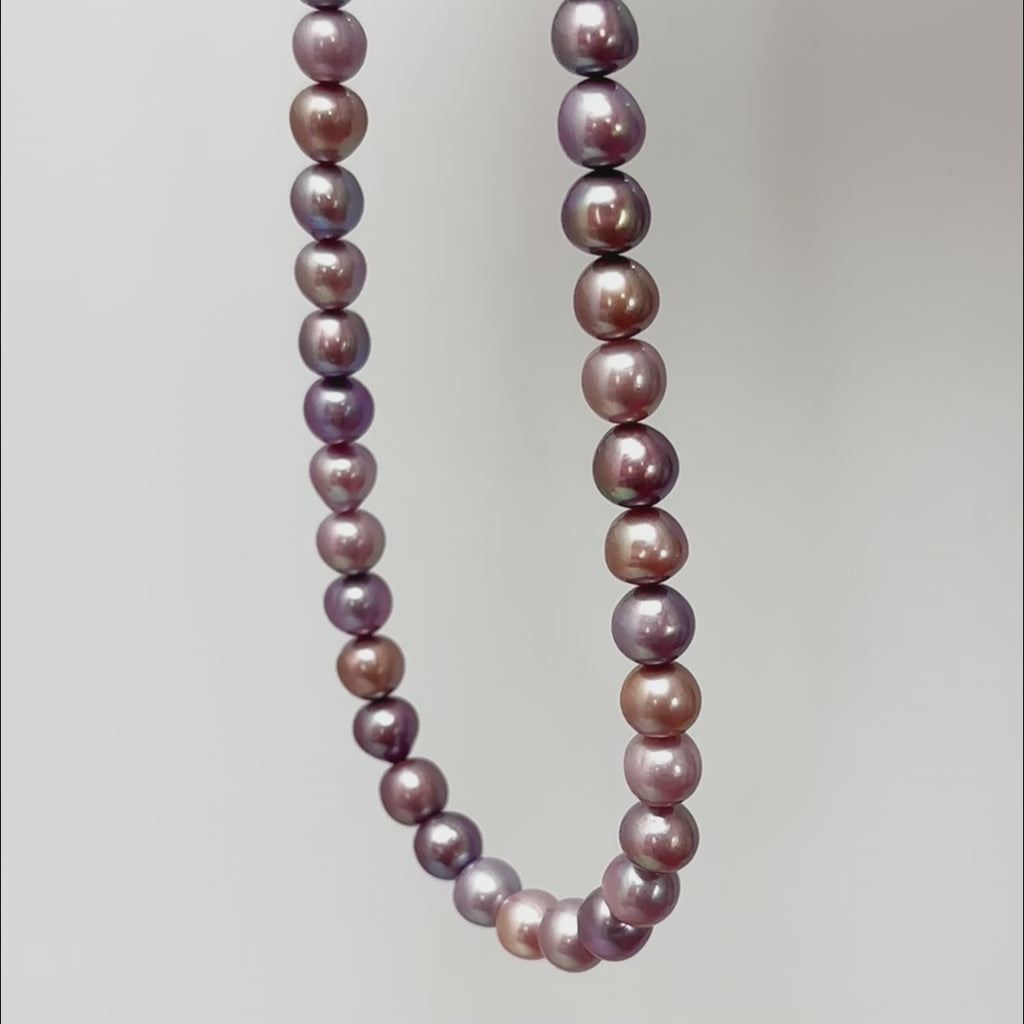 Iridescent Purple Freshwater Pearl Necklace 8-9mm | Romantic Rose Design with Sterling Silver Clasp