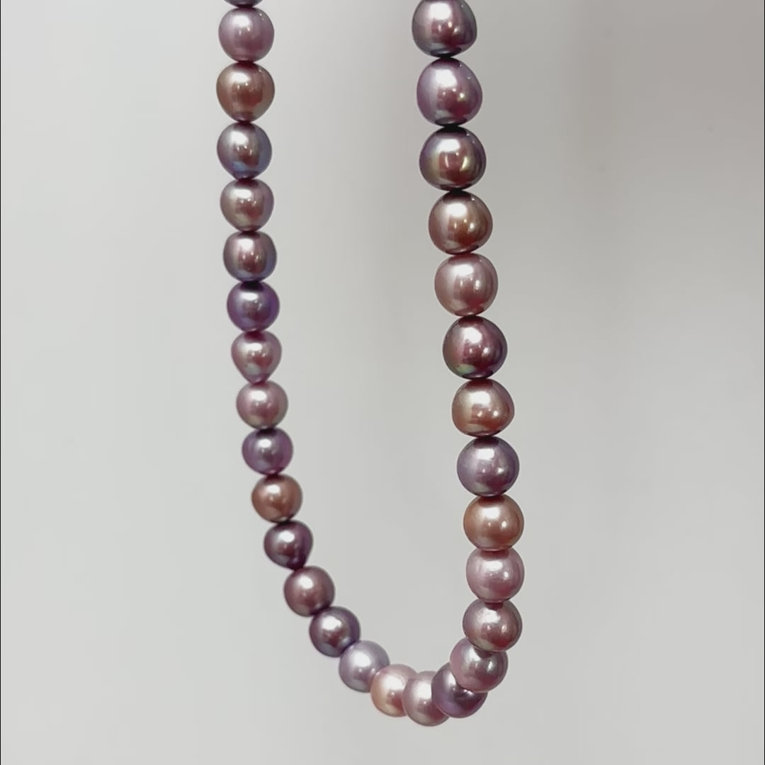 Iridescent Purple Freshwater Pearl Necklace 8-9mm | Romantic Rose Design with Sterling Silver Clasp