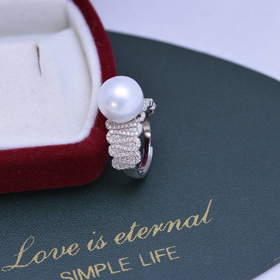 Eternal Dreamweaver Collection | S925 Silver Zircon & Pearl Ring - Romantic Love Symbol Band